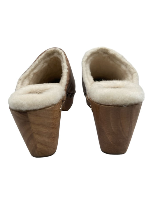 Beek Shoe Size 11 Beige & White Leather round toe Fur Lined Stud Wood Sole Clogs Beige & White / 11