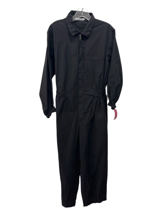 Stateside Size M Black Cotton Collar Zip Front Long Sleeve Straight Leg Jumpsuit Black / M