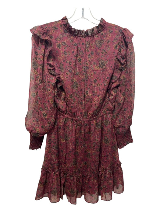 Sugarlips Size S Maroon Black Beige Polyester Paisley Ruffle Neckline Dress Maroon Black Beige / S