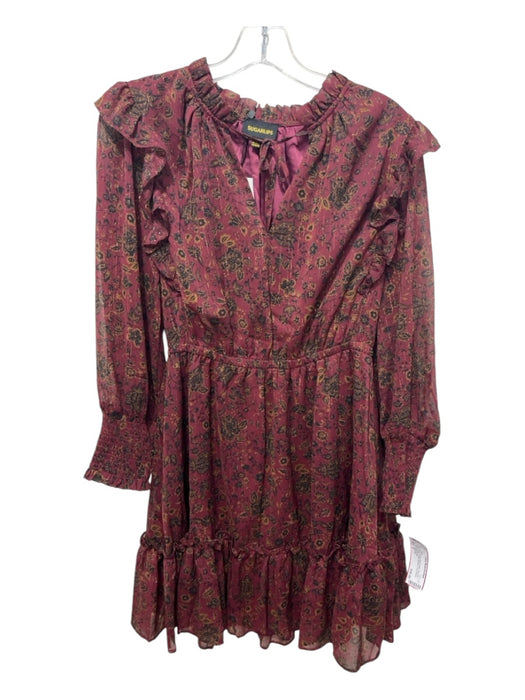 Sugarlips Size S Maroon Black Beige Polyester Paisley Ruffle Neckline Dress Maroon Black Beige / S