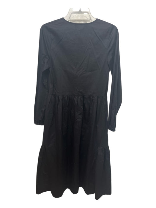 Mariacher Size S Black Cotton V Neck Button Front Long Sleeve Maxi Dress Black / S