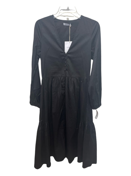 Mariacher Size S Black Cotton V Neck Button Front Long Sleeve Maxi Dress Black / S