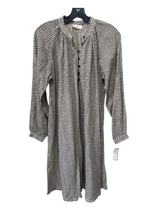 Closed Size XXS Black & White Cotton Geometric 1/4 Button Long Sleeve Dress Black & White / XXS