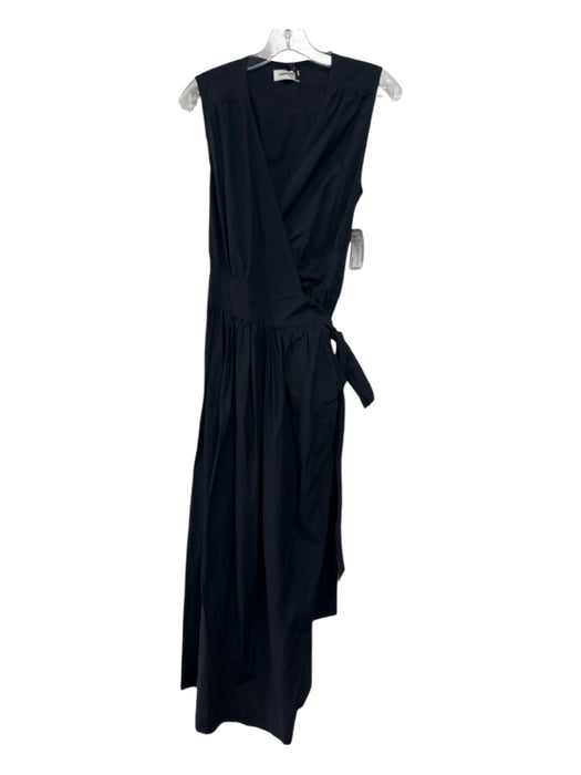 Ottod'Ame Size 44 Black Cotton Sleeveless V Neck Wrap Midi Dress Black / 44