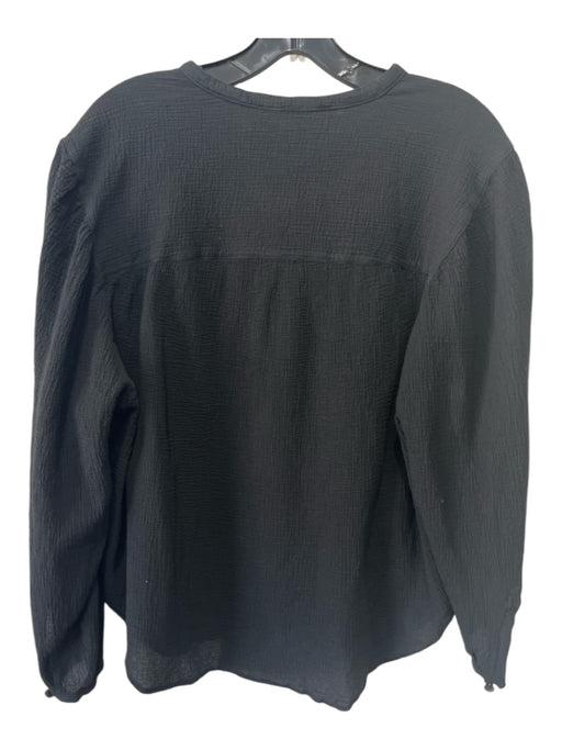 Pomandere Size M Black Cotton Gauze 1/4 Button Long Sleeve Curved Hem Top Black / M