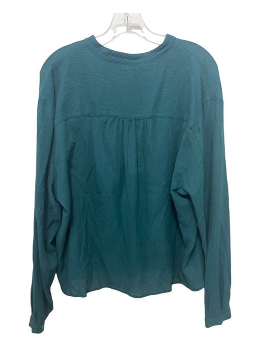 Pomandere Size M Green Cotton Blend 1/4 Button Gauze Long Sleeve Curved Hem Top Green / M