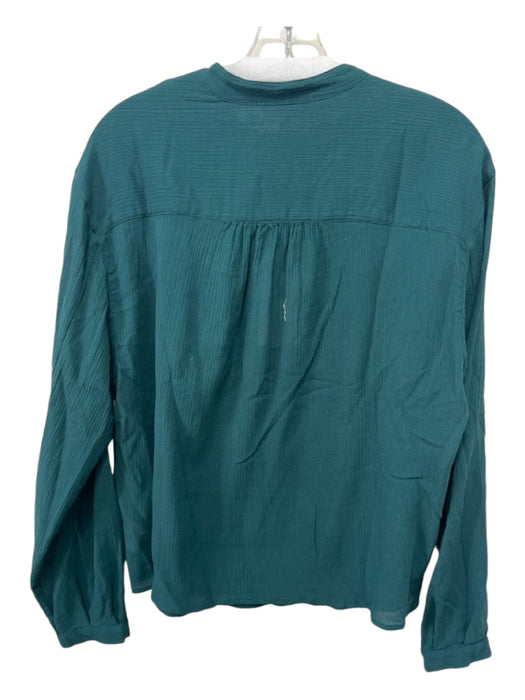 Pomandere Size S Green Cotton Blend 1/4 Button Gauze Long Sleeve Curved Hem Top Green / S