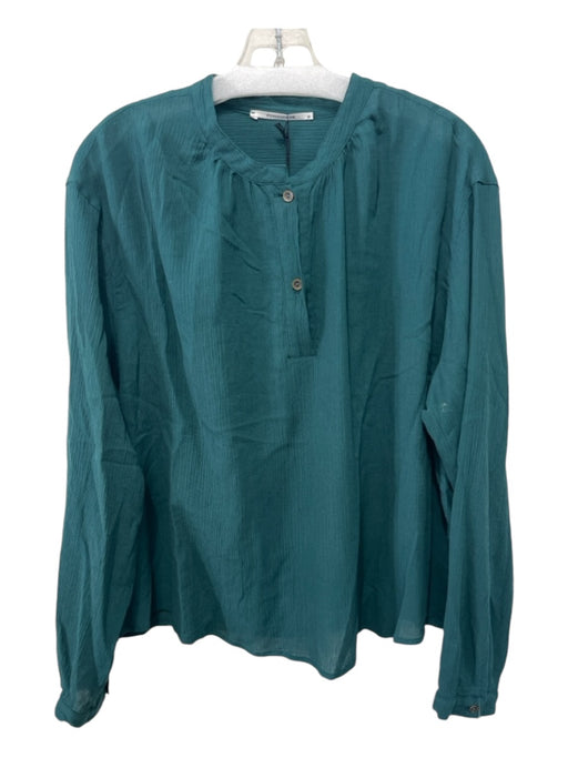 Pomandere Size S Green Cotton Blend 1/4 Button Gauze Long Sleeve Curved Hem Top Green / S