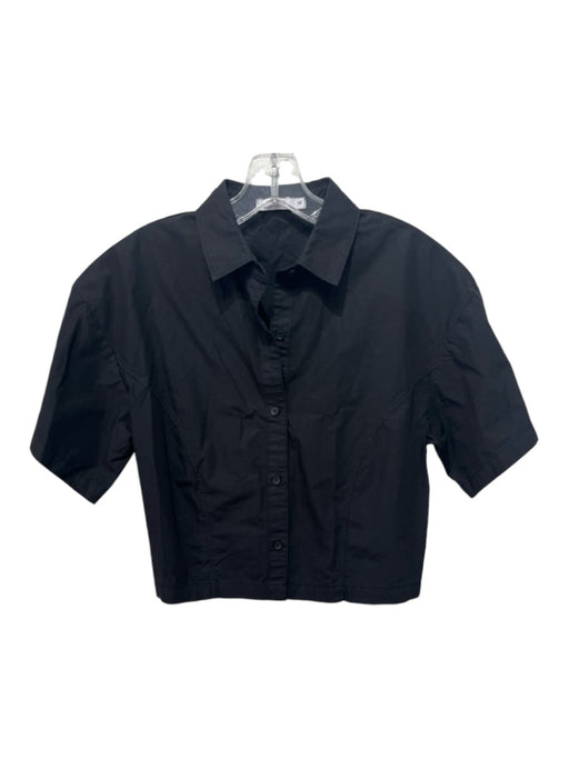 Stateside Size XS Black Cotton Collared Button Up Short Sleeve Seam Detail Top Black / XS