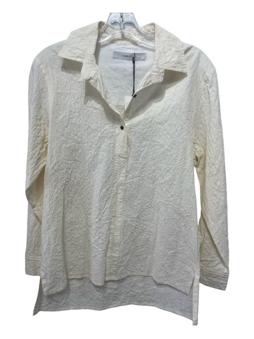 Humanoid Size XS Cream White Cotton Crinkle Long Sleeve 1/2 Button Top Cream White / XS