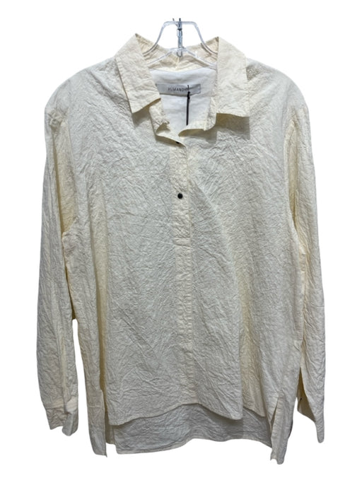 Humanoid Size L Cream White Cotton Crinkle Long Sleeve 1/2 Button Top Cream White / L