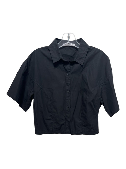 Stateside Size S Black Cotton Collared Button Up Short Sleeve Seam Detail Top Black / S