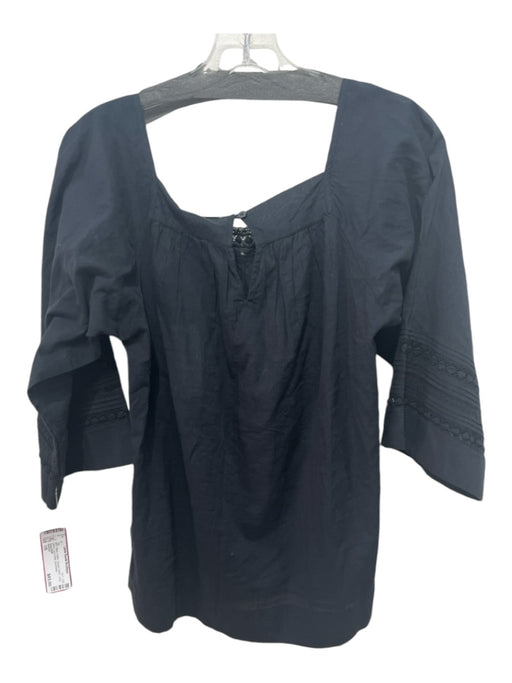 Hartford Size 1/S Black Cotton Square Neck Long Sleeve Lace Detail Top Black / 1/S