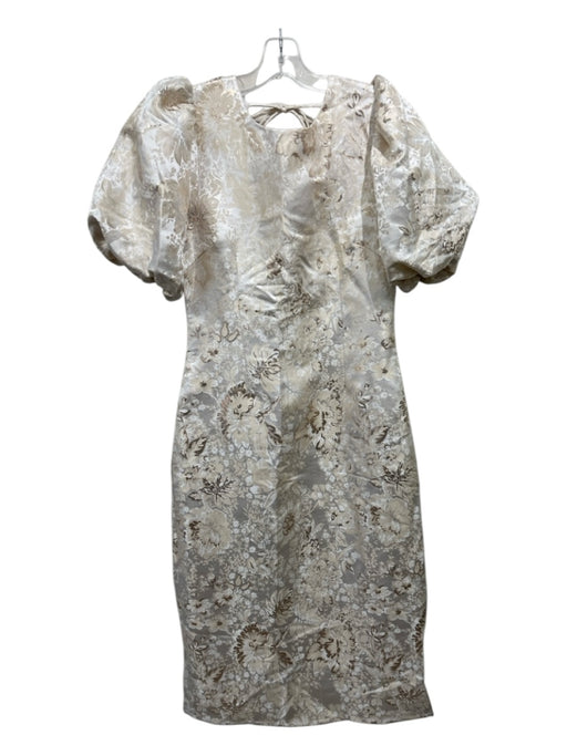 Sugarlips Size Medium Cream & Gold Polyester & Spandex Brocade Floral Dress Cream & Gold / Medium