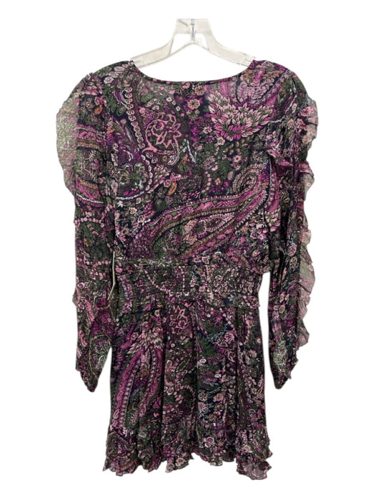 Cleobella Size M Purple, Green & Navy Long Sleeve Paisley V Neck Dress Purple, Green & Navy / M