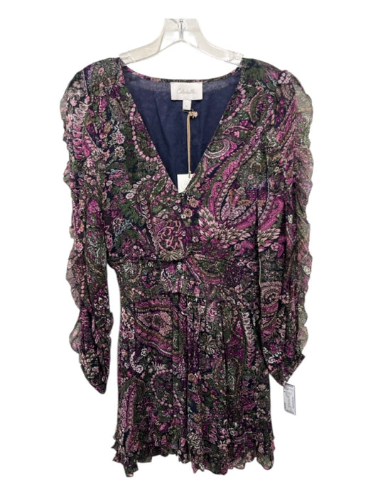 Cleobella Size M Purple, Green & Navy Long Sleeve Paisley V Neck Dress Purple, Green & Navy / M