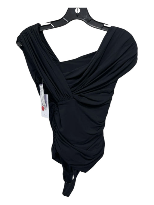 Agolde Size XS Black Polymide Assymetric Sleeves Ruched Bodysuit Top Black / XS