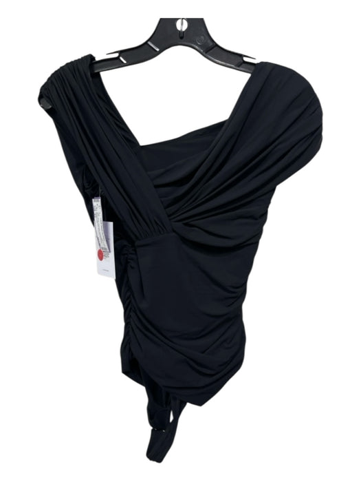 Agolde Size XS Black Polymide Assymetric Sleeves Ruched Bodysuit Top Black / XS