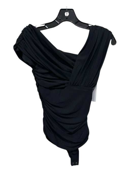 Agolde Size XS Black Polymide Assymetric Sleeves Ruched Bodysuit Top Black / XS