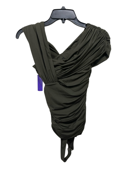 Agolde Size XS Olive Green Polymide Assymetric Sleeves Ruched Bodysuit Top Olive Green / XS