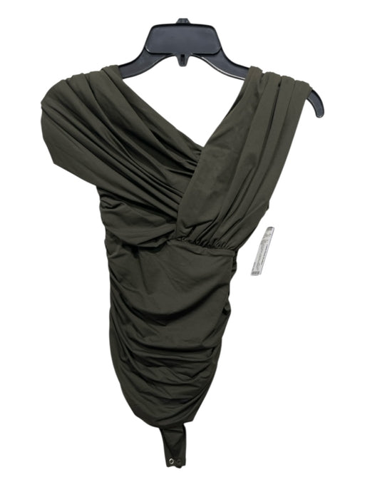 Agolde Size XS Olive Green Polymide Assymetric Sleeves Ruched Bodysuit Top Olive Green / XS