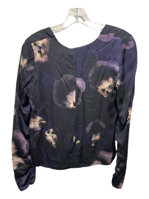 Mariacher Size Small Purple, Cream & Black Rayon Long Sleeve Tie Dye V Neck Top Purple, Cream & Black / Small