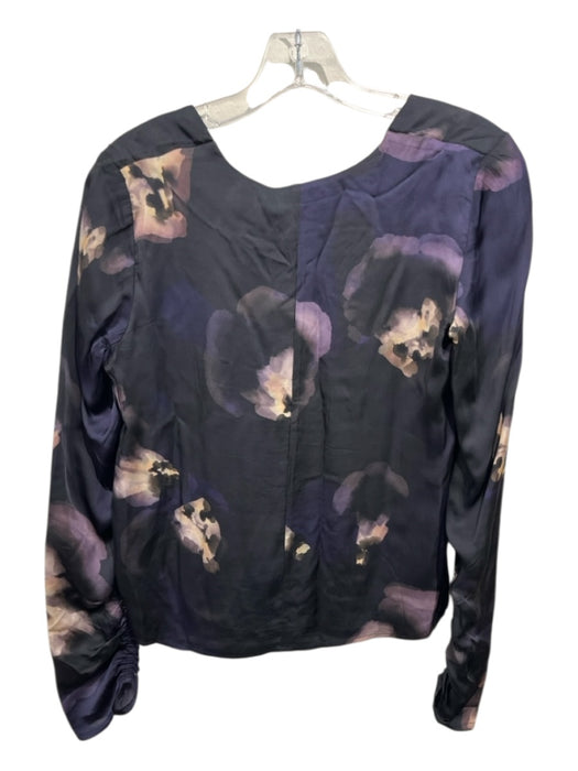 Mariacher Size Small Purple, Cream & Black Rayon Long Sleeve Tie Dye V Neck Top Purple, Cream & Black / Small