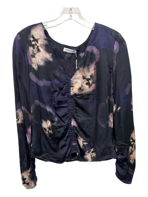 Mariacher Size Small Purple, Cream & Black Rayon Long Sleeve Tie Dye V Neck Top Purple, Cream & Black / Small