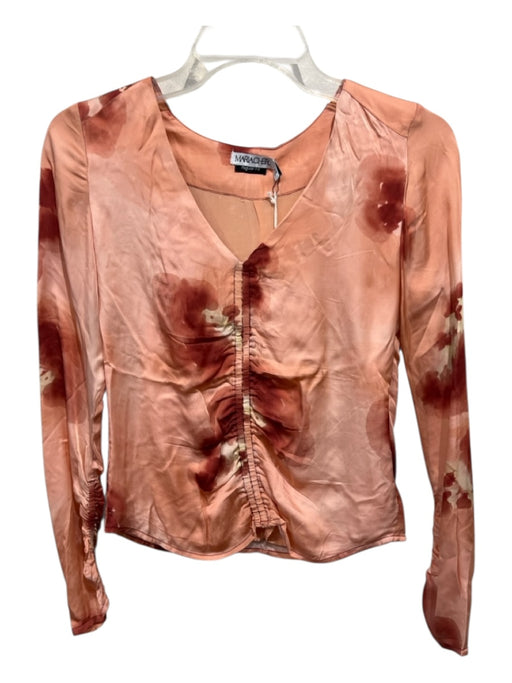 Mariacher Size XS Orange, Cream & Red Rayon Long Sleeve Tie Dye V Neck Top Orange, Cream & Red / XS