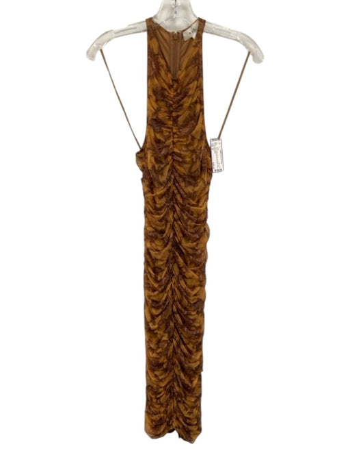 A.L.C. Size M Yellow & Brown Polyamide High Neck Sleeveless Ruched Dress Yellow & Brown / M