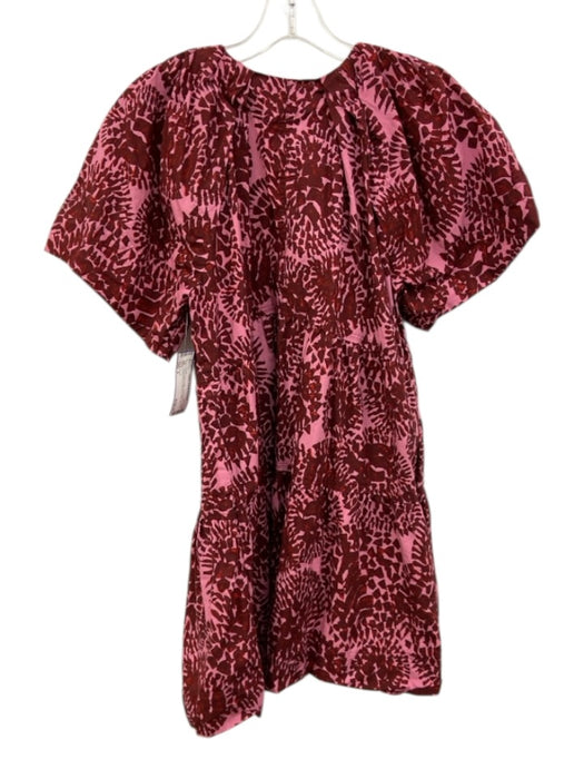 A.L.C. Size 4 Pink & Red Cotton Short Sleeve V Neck Abstract Print Dress Pink & Red / 4
