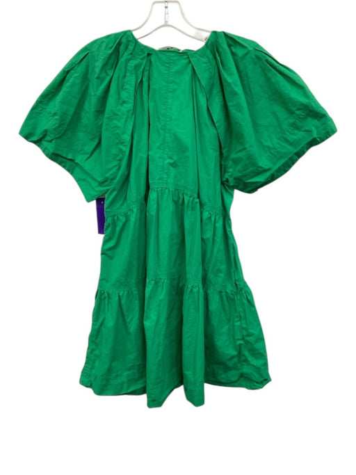 A.L.C. Size 4 Green Cotton Short Sleeve V Neck Tiered Gathered Detail Dress Green / 4