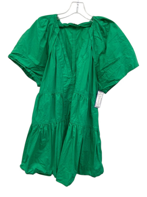 A.L.C. Size 4 Green Cotton Short Sleeve V Neck Tiered Gathered Detail Dress Green / 4