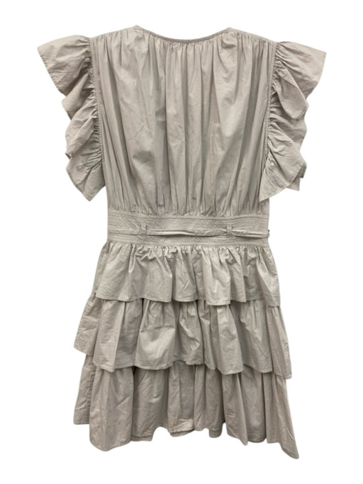 Ulla Johnson Size 4 Cream Gray Cotton Ruffle Cap Sleeve V Neck Tiered Dress Cream Gray / 4