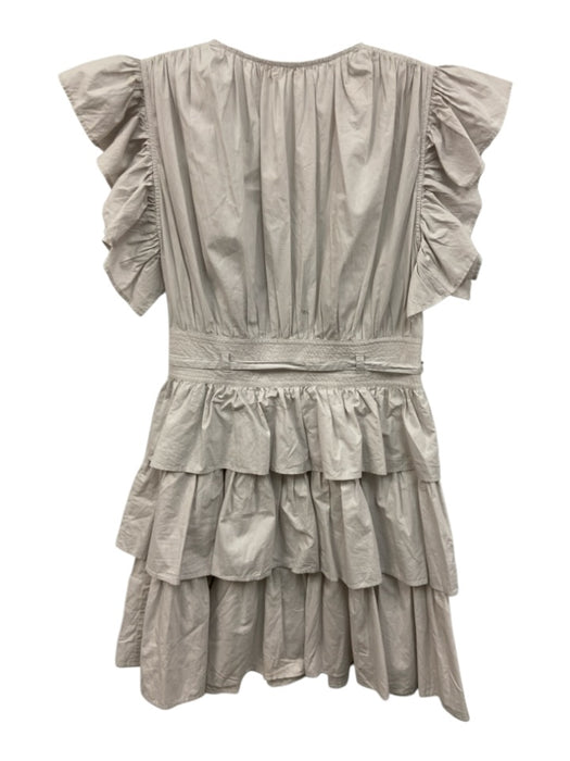 Ulla Johnson Size 4 Cream Gray Cotton Ruffle Cap Sleeve V Neck Tiered Dress Cream Gray / 4