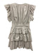 Ulla Johnson Size 4 Cream Gray Cotton Ruffle Cap Sleeve V Neck Tiered Dress Cream Gray / 4