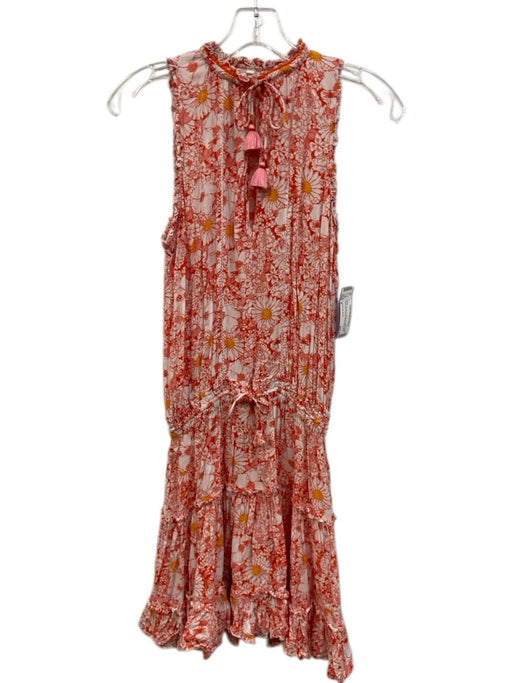 Poupette St. Barth Size S White, Orange & Yellow Viscose Floral Sleeveless Dress White, Orange & Yellow / S