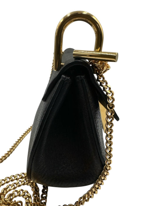 Chloe Black Leather Flap Top Toggle Close Chain Strap Pouch Bag Black