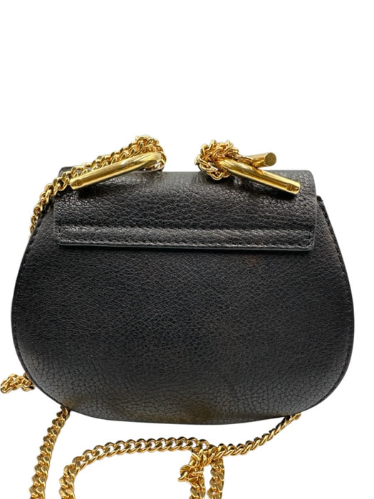 Chloe Black Leather Flap Top Toggle Close Chain Strap Pouch Bag Black