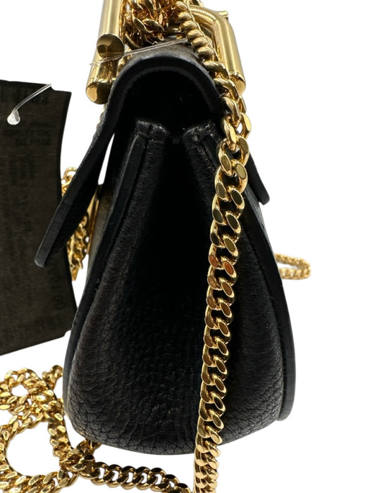 Chloe Black Leather Flap Top Toggle Close Chain Strap Pouch Bag Black