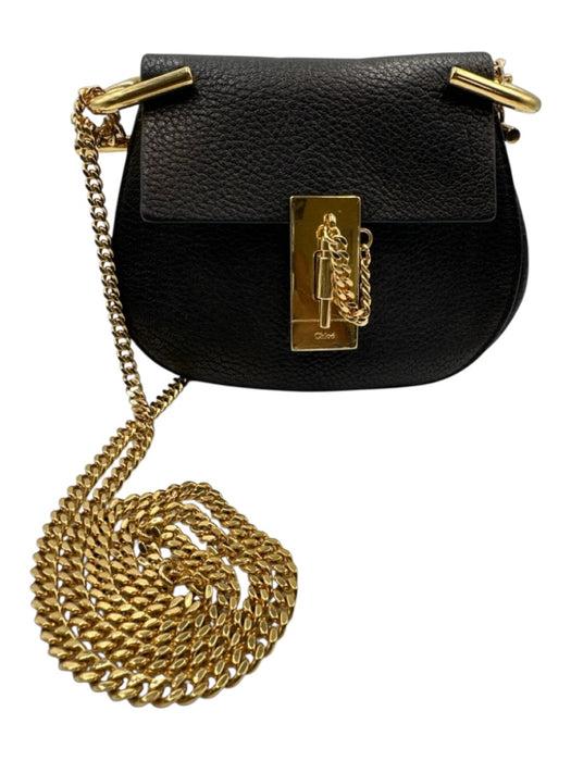 Chloe Black Leather Flap Top Toggle Close Chain Strap Pouch Bag Black
