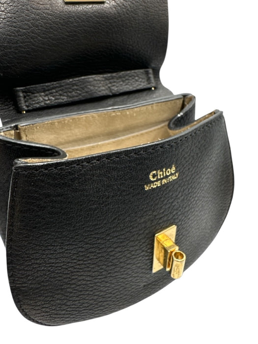 Chloe Black Leather Flap Top Toggle Close Chain Strap Pouch Bag Black