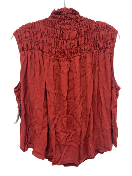 Frame Size S Brick Red Viscose Sleeveless Shirred Top high neck Gathered Top Brick Red / S