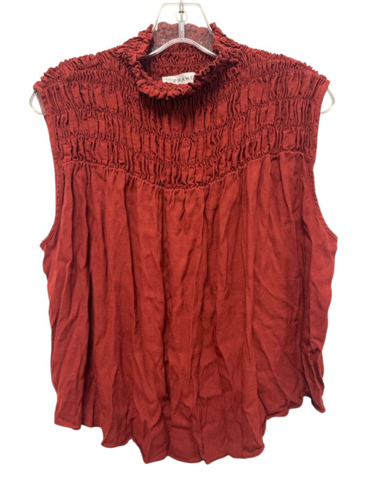 Frame Size S Brick Red Viscose Sleeveless Shirred Top high neck Gathered Top Brick Red / S