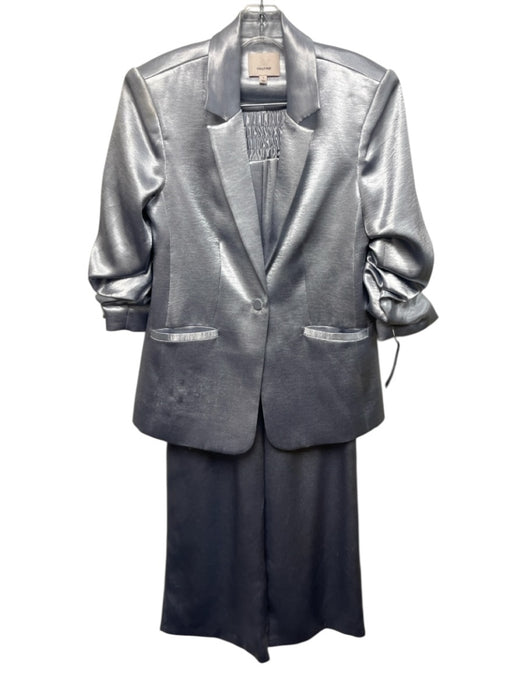 Cinq a Sept Size S/2 Silver Polyester Metallic Elastic Waistband Blazer Pant Set Silver / S/2