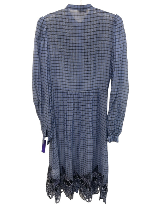 Temperley Size 4 Blue Silk Blend Button Front Embroidered Plaid Dress Blue / 4