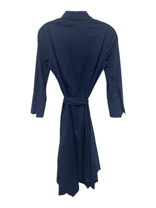 Lafayette 148 Size 4 Navy Cotton 1/2 Button Long Sleeve Tie Belt Dress Navy / 4