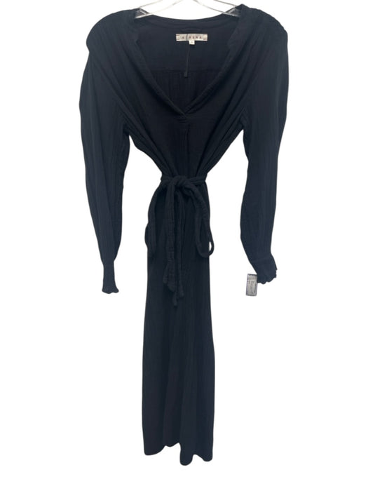 XiRENA Size S Black Cotton V Ankle Tie belt Gauze Long Sleeve Dress Black / S