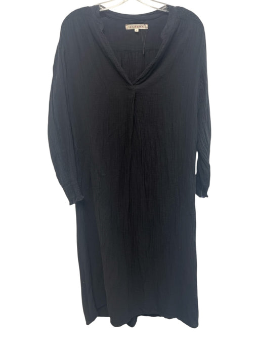 XiRENA Size S Black Cotton V Ankle Tie belt Gauze Long Sleeve Dress Black / S