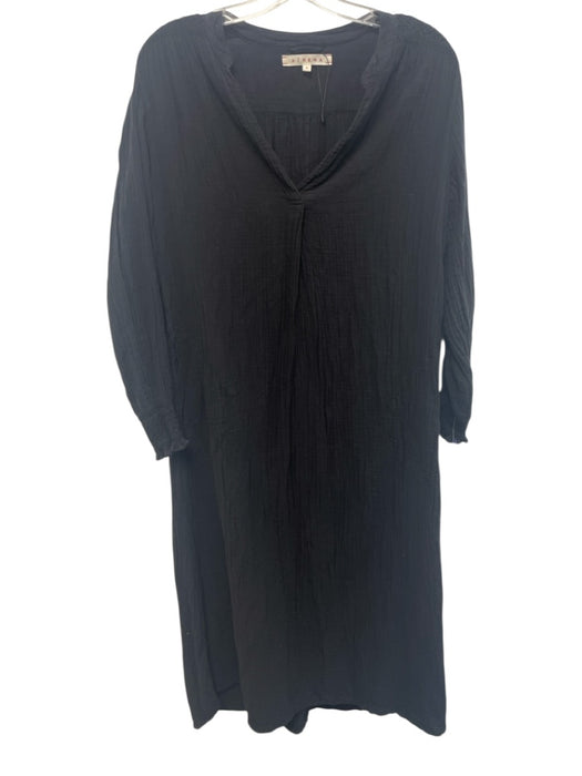 XiRENA Size S Black Cotton V Ankle Tie belt Gauze Long Sleeve Dress Black / S